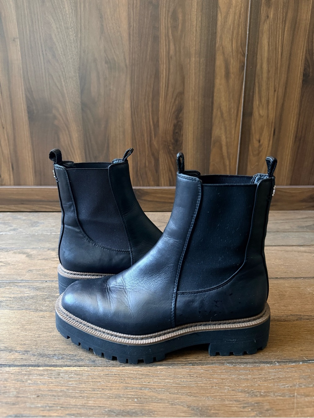 Sam Edelman Black Leather Chelsea Lug Booties
